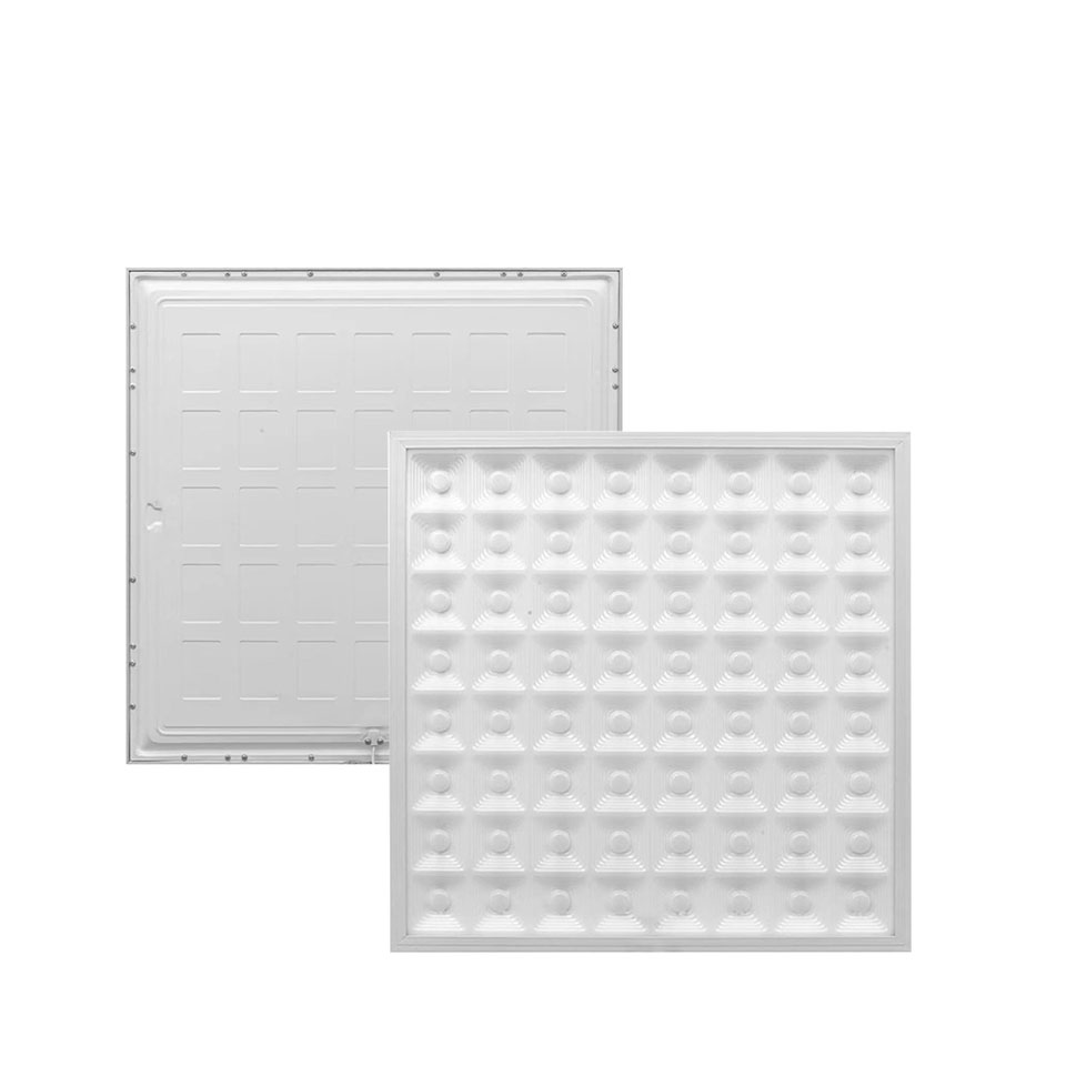 Plafonnier plat carré 96 W encastré ou surfacé New Series avec plafonnier blanc à 48 ou 64 grilles